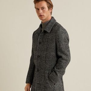 Mango Prince of Wales Checked Wool Blend Coat